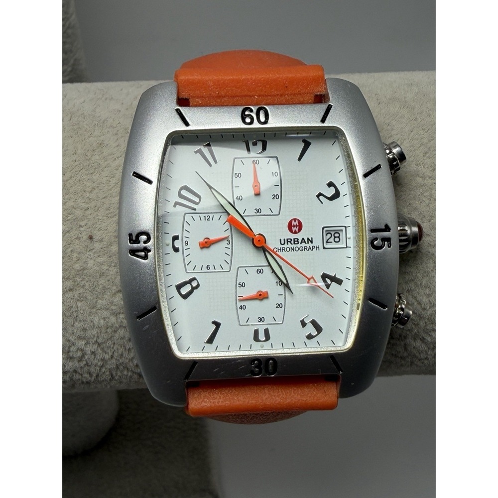 Michele Mens Urban Chronograph New Battery 36MM 8.25" Orange Silicone‎ Band